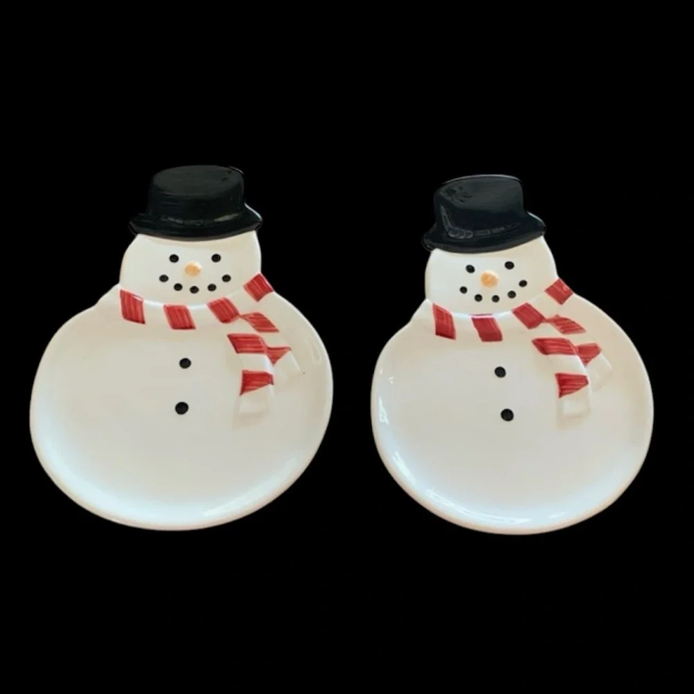 Williams Sonoma Ceramic Snowman 10” Plate Appetizer Cookie Christmas set of two